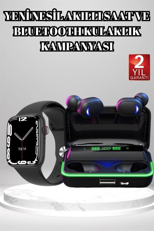 Ucuz ve Kaliteli Kulaklıklı Saat Seti Bluetooth Bağlantılı Akıllı Saat ve Kulaklık - Görsel 2