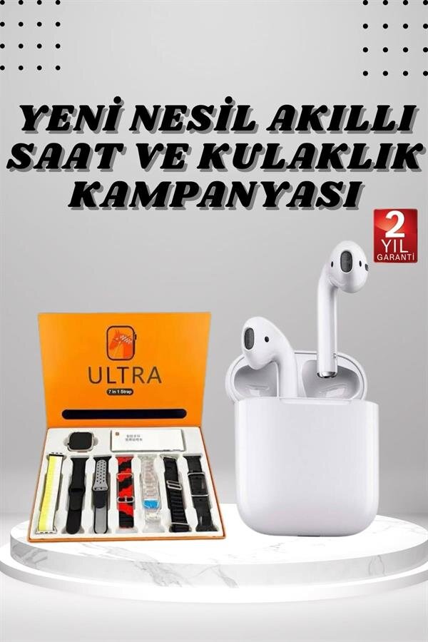 7 Kordonlu Akıllı Saat Ve 2.Nesil Kulaklık Yüksek Ses Kaliteli Uzun Pil Ömrü - Görsel 2