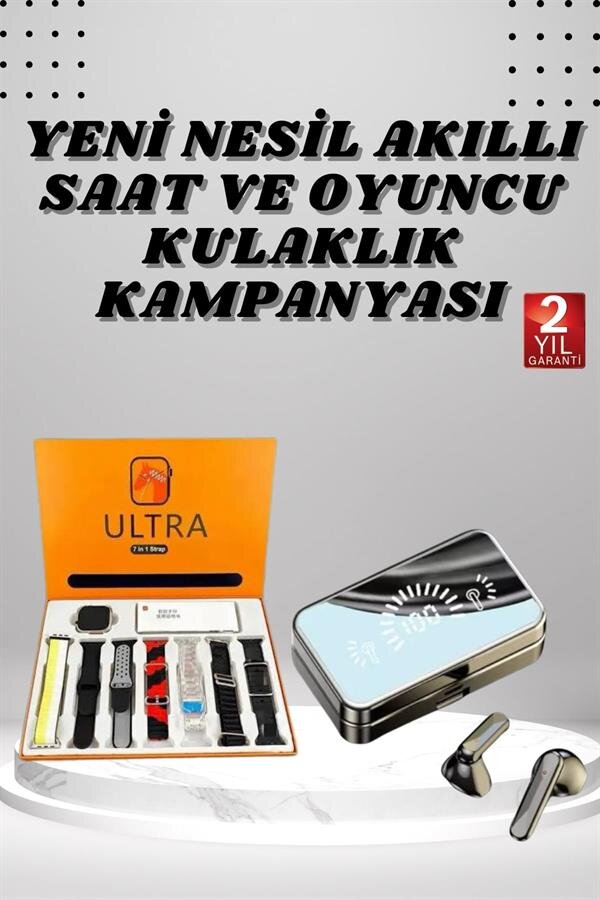 Aynalı Bluetooth Kulaklık ve 7 Kordonlu Akıllı Saat Dijital Göstergeli Uzun Pil Ömrü - Görsel 2