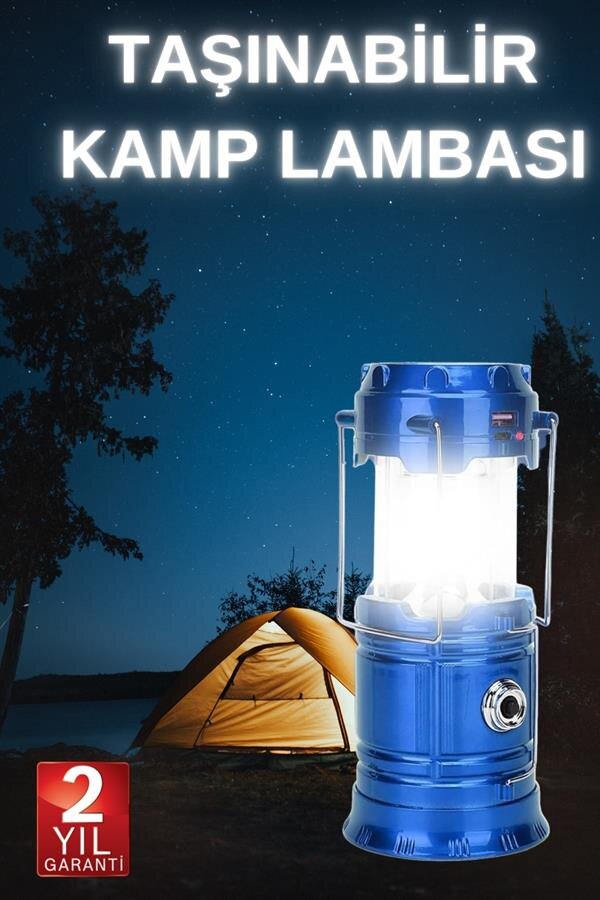 Büyük Boy Güneş Enerjili Kamp Feneri Işıldak Lamba USB Şarjlı - Görsel 2