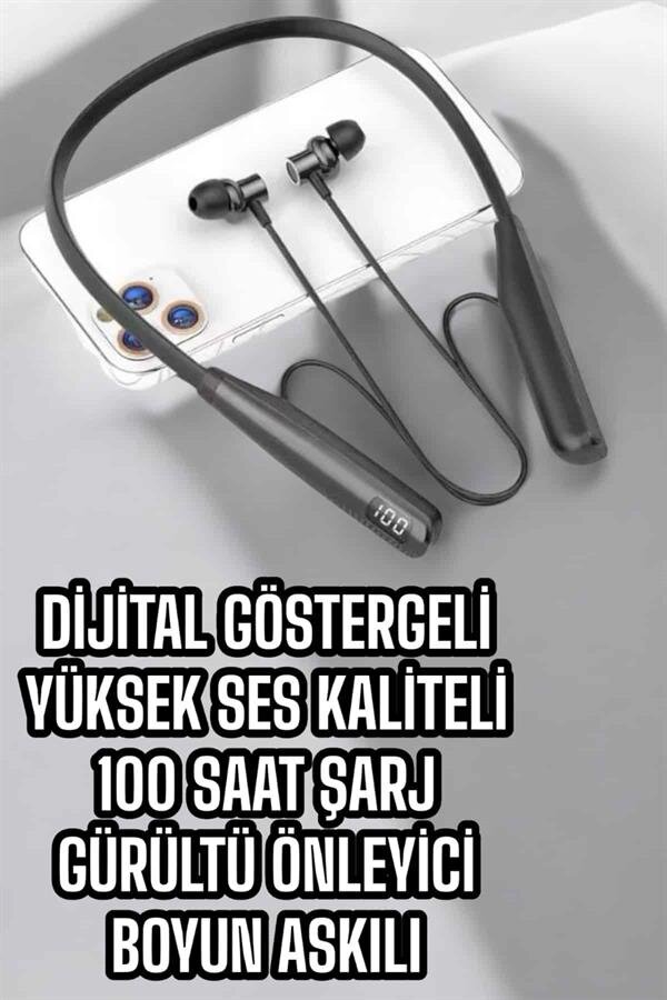Dijital Göstergeli Kulak İçi Kablosuz Bluetooth Kulaklık Boyun Bantlı - Görsel 5