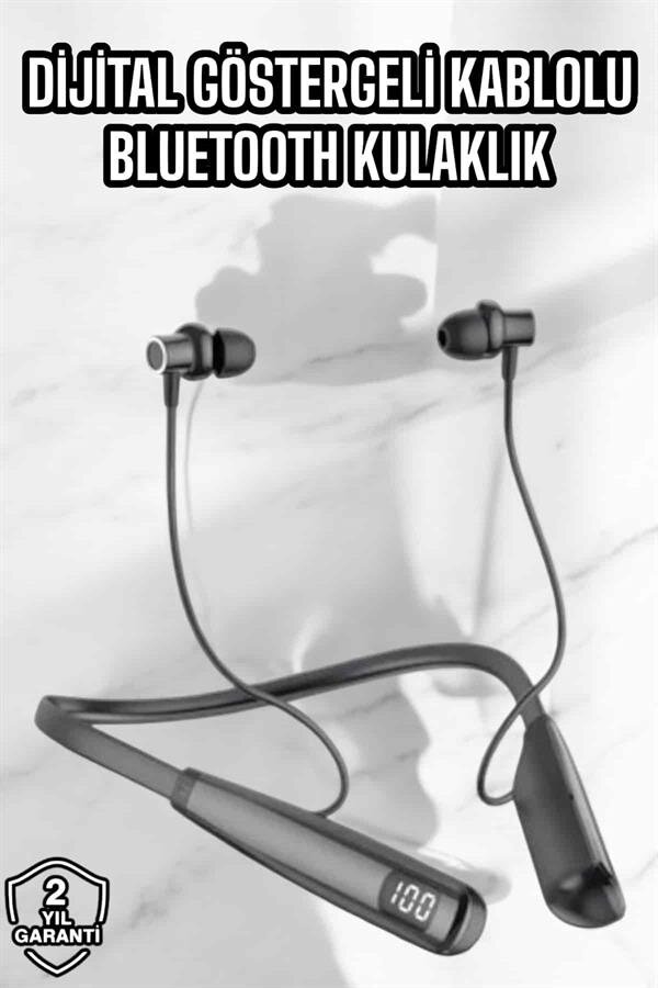 Dijital Göstergeli Kulak İçi Kablosuz Bluetooth Kulaklık Boyun Bantlı - Görsel 2