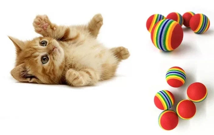 2 ADET GÖKKUŞAĞI RENKLI KEDI KÖPEK OYUN TOPU - Görsel 2