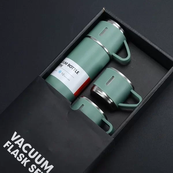 Paslanmaz Çelik Bardaklı Termos Seti 500 ML - Görsel 2