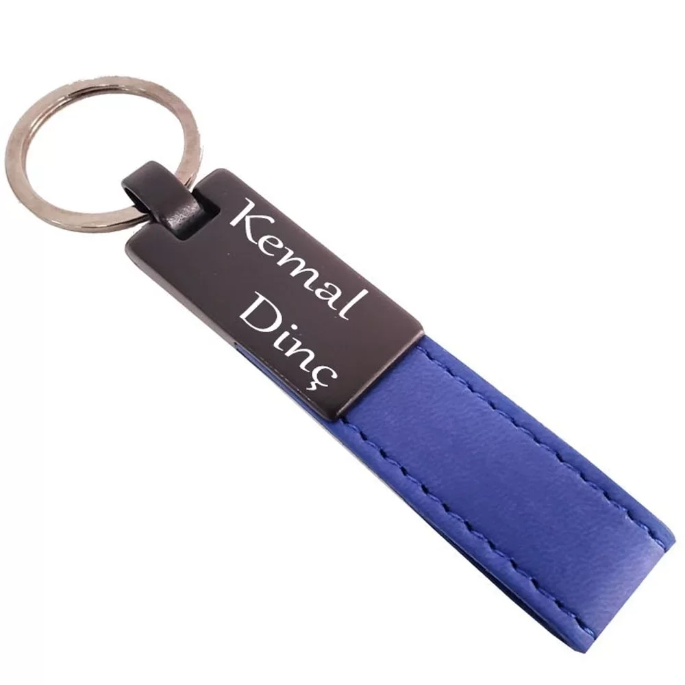 Lacivert Deri Metal Anahtarlık - Görsel 2
