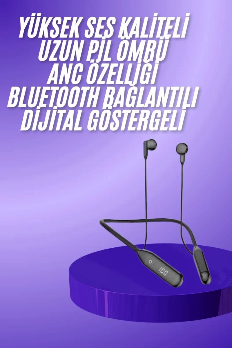 100 Saat Kablolu Boyun Askılı Dijital Göstergeli Bluetooth Kulaklığı - Görsel 2