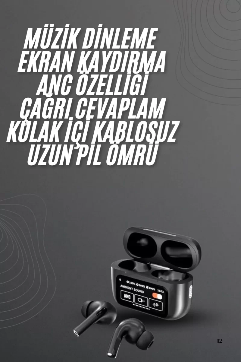Kulak İçi Bluetooth Kulaklık Ekranlı Müzik Dinleme Çağrı Cevaplama Siyah - Görsel 2