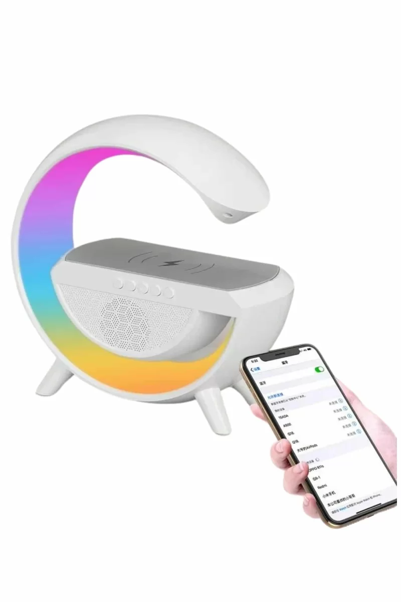 Bluetooth Hoparlör G Şekli Atmosfer Akıllı Rgb Lamba Wireless Kablosuz Şarj - Görsel 3