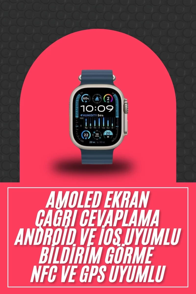 49mm Akıllı Saat Amoled Ekranlı Kadın Erkek Kol Saati Plastik Kordon - Görsel 2