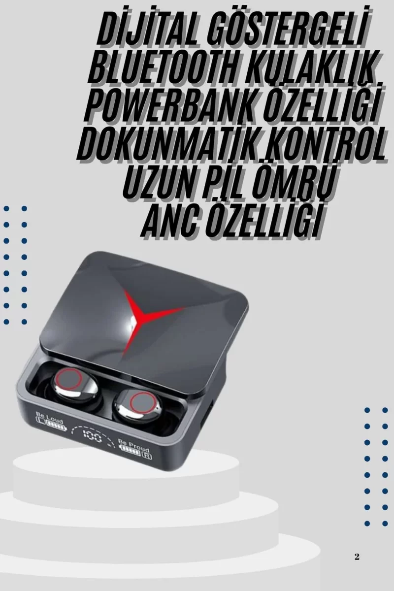 Kablosuz Bluetooth Kulaklık Powerbank Özellikli Göstergeli Hd Mikrofon - Görsel 2