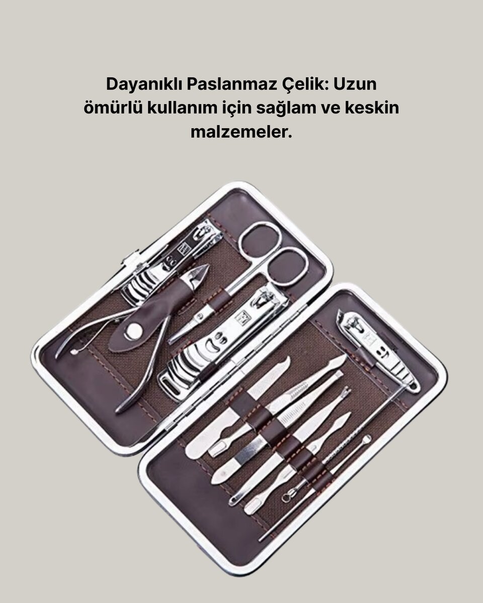 Profesyonel Tırnak Bakım Seti Çelik Aletli Şık Deri Çantalı - Görsel 5
