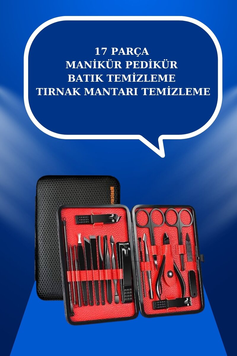 17 Parça El Ayak Bakım Seti Tırnak Temizleme Manikür Pedikür Cımbız Törpü Tırnak Makası - Görsel 2