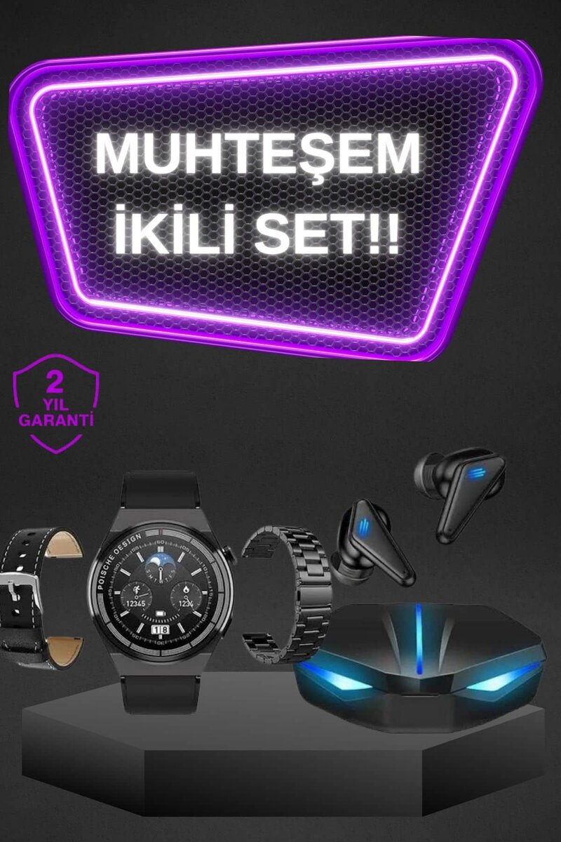 Kablosuz Bluetooth Bağlantılı Kulaklık ve Dokunmatik Ekran Akıllı Saat Arama Cevaplama