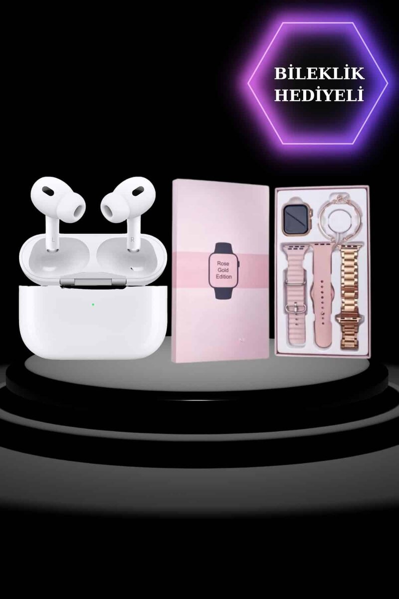 3 Kordonlu Pembe Amoled Ekran Akıllı Saat ve Yeni Nesil Pro Kablosuz Bluetooth Kulaklık ANC/ENC - Görsel 3