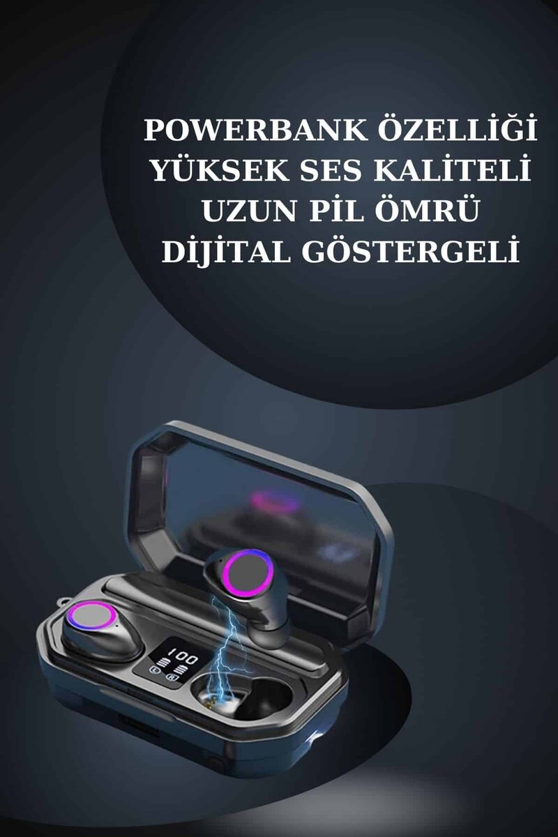 Kadınlar İçin 3 Kordonlu Akıllı Saat ve Dijital Göstergeli Powerbankli Bluetooth Kulaklık Dokunmatik Kontrol - Görsel 5