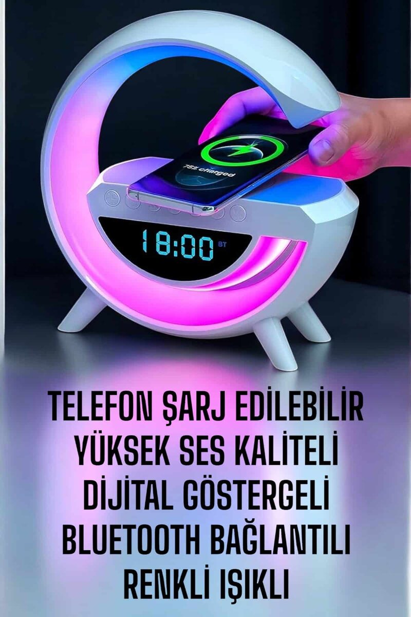 Bluetooth Hoparlör Dijital Göstergeli Wireless Şarj RGB Işıklı - Görsel 2