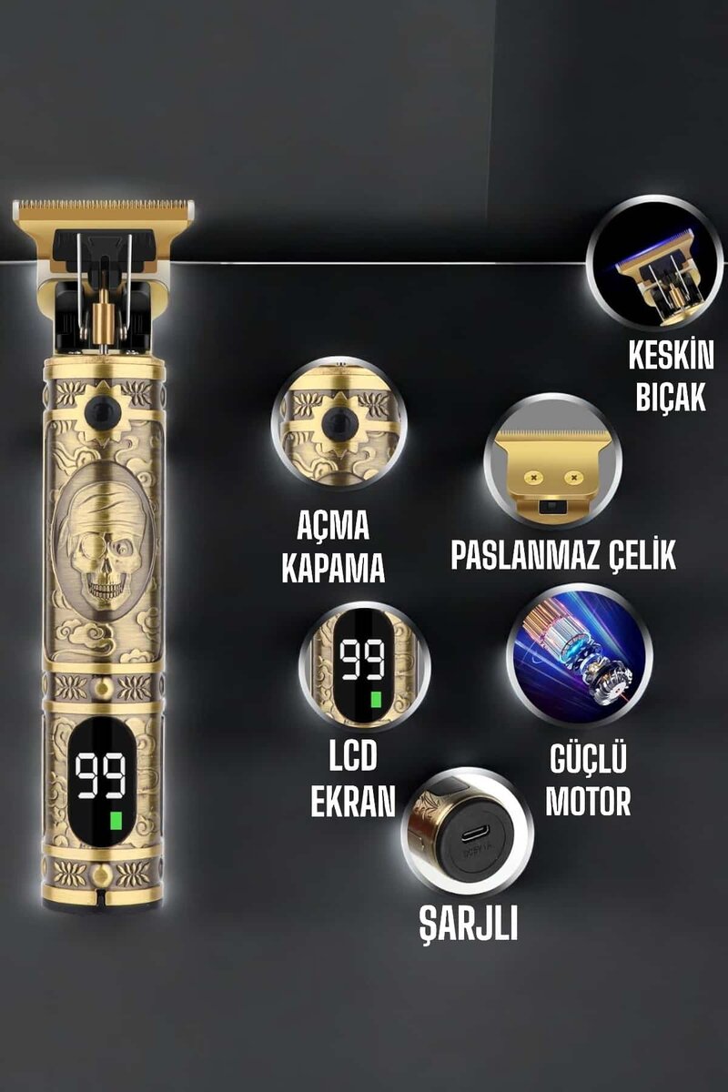 Tıraş Makinesi Çizik Tıraş Paslanmaz Çelik Uzun Ömürlü Şarjlı - Görsel 4