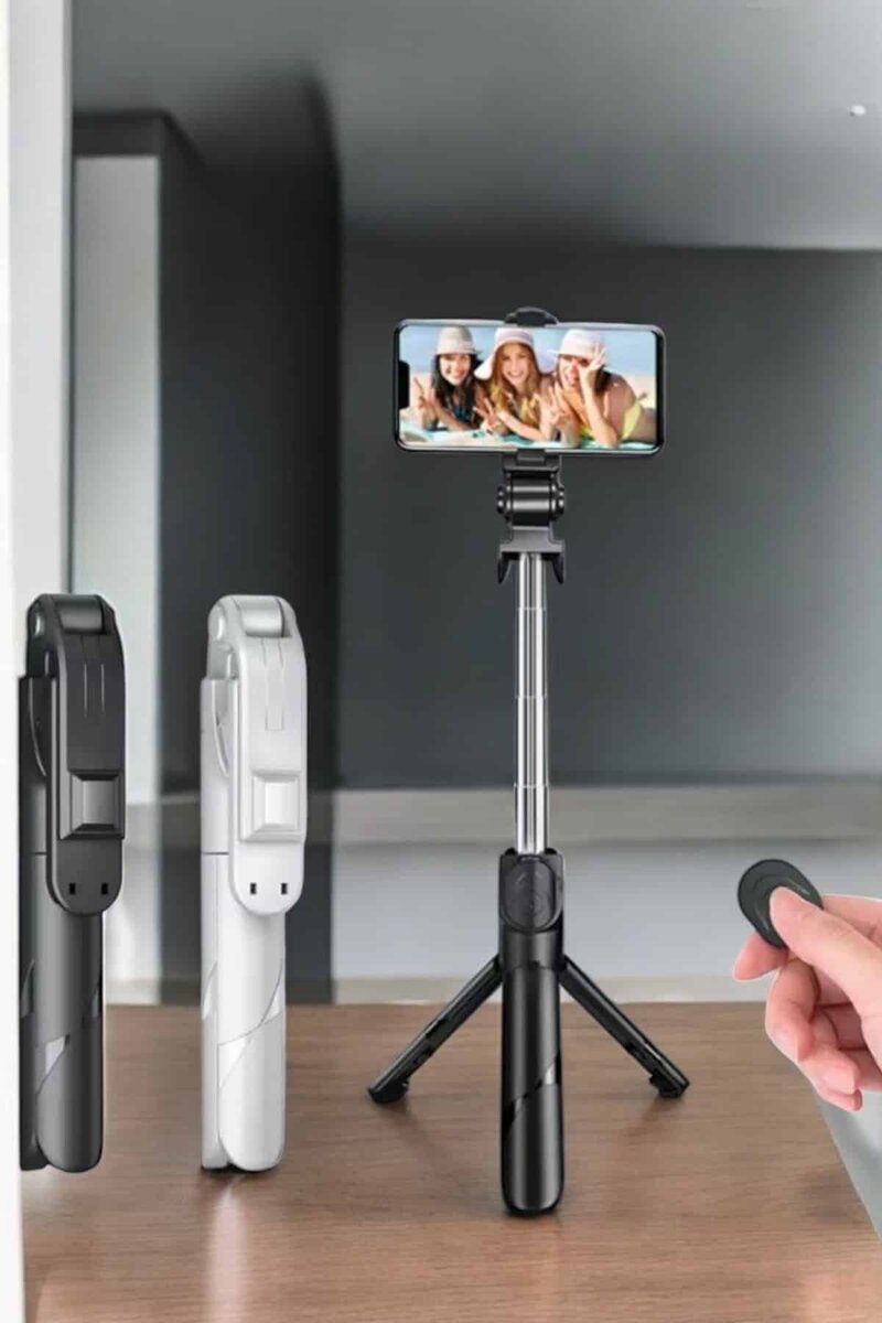 Selfie Çubuğu Tripod Kumandalı Telefon Tutucu Siyah - Görsel 5