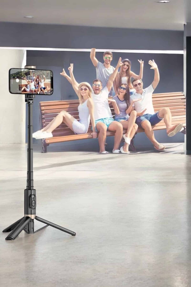 Selfie Çubuğu Tripod Kumandalı Telefon Tutucu Siyah - Görsel 3