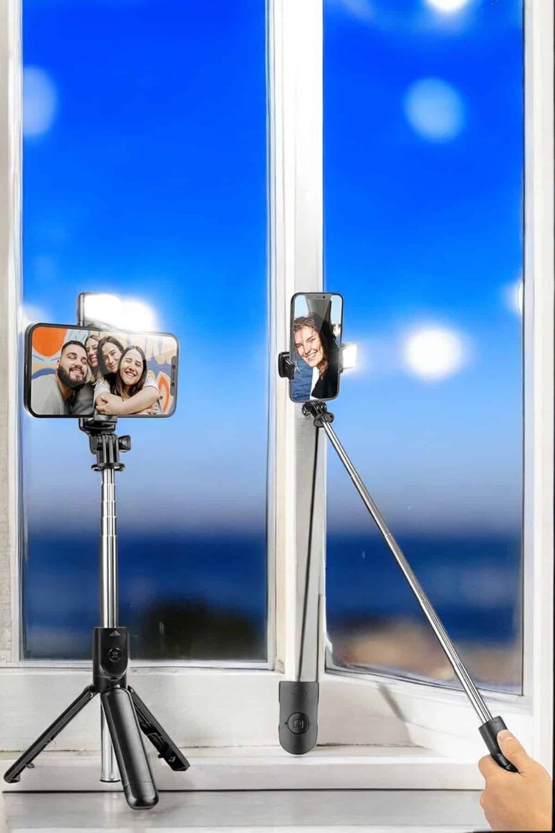 Selfie Çubuğu Tripod Kumandalı Telefon Tutucu Siyah - Görsel 4