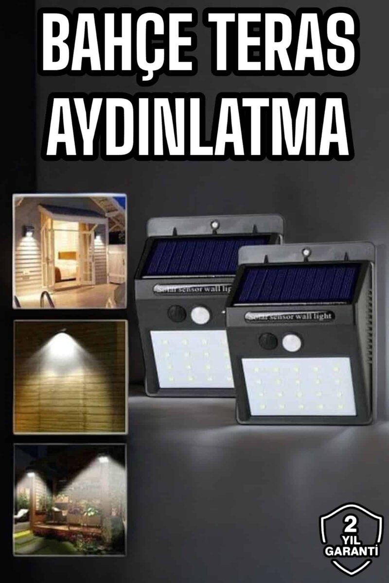Solar Lamba Giriş Bahçe Yol Avlu Hareket Sensörlü Led Parlak Gece Su Geçirmez