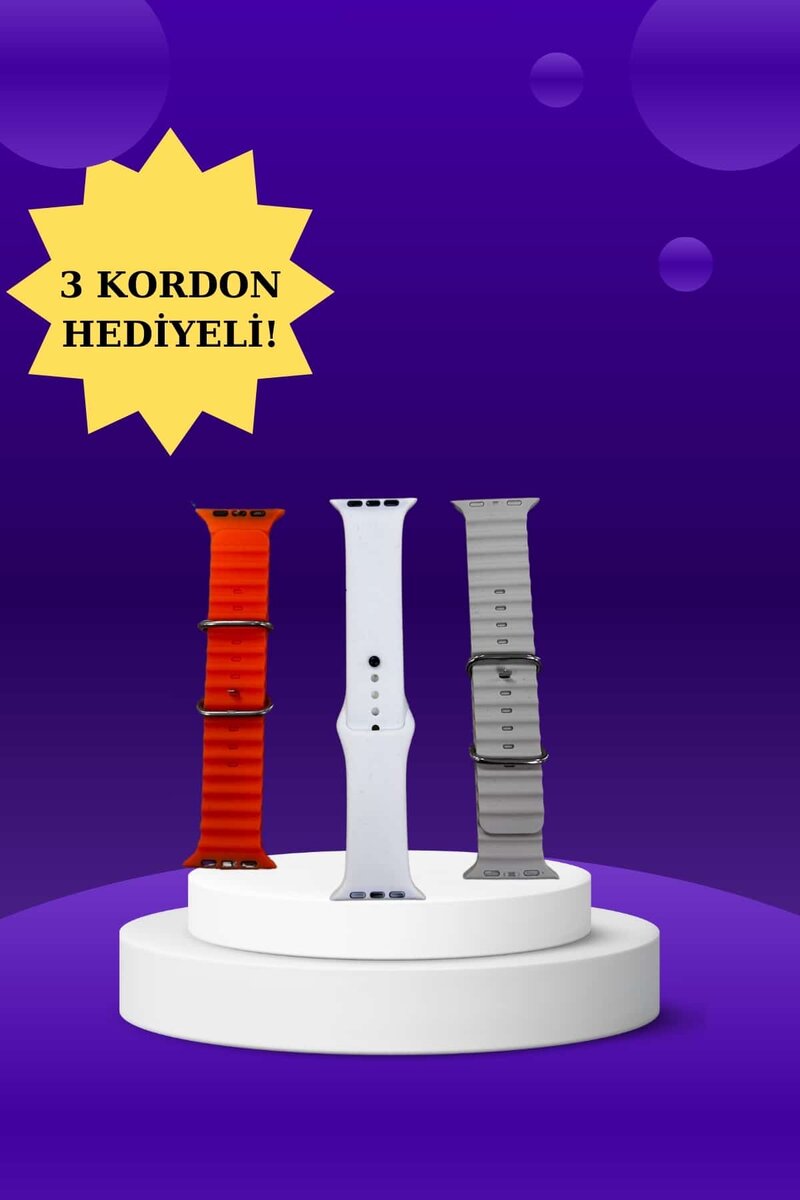 Akıllı Saat Arama Görüşme Bildirim Görme Uyku ve Sağlık Takibi Nabız Ölçer 3 Kordon Hediyeli - Görsel 3