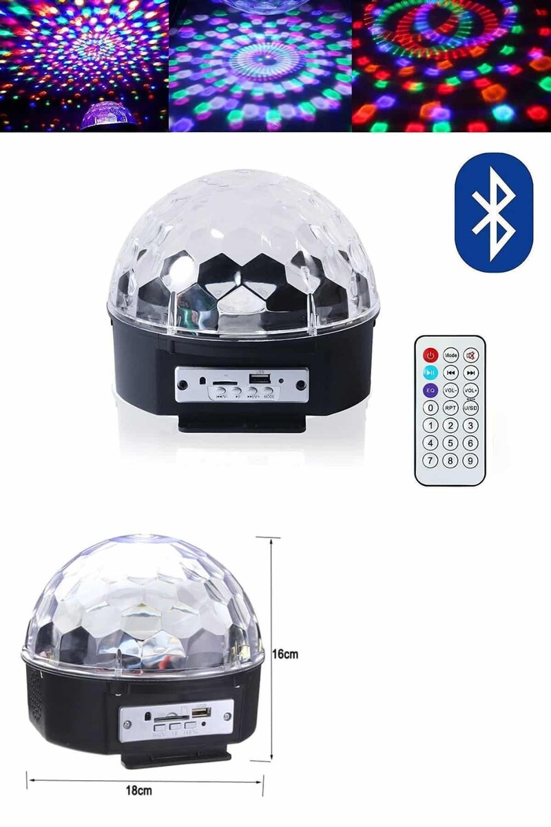 Küre Disko Topu Müzik Çalar Renkli Lazer Işıklı Bluetooth Disko Parti Işığı Kumandalı - Görsel 2