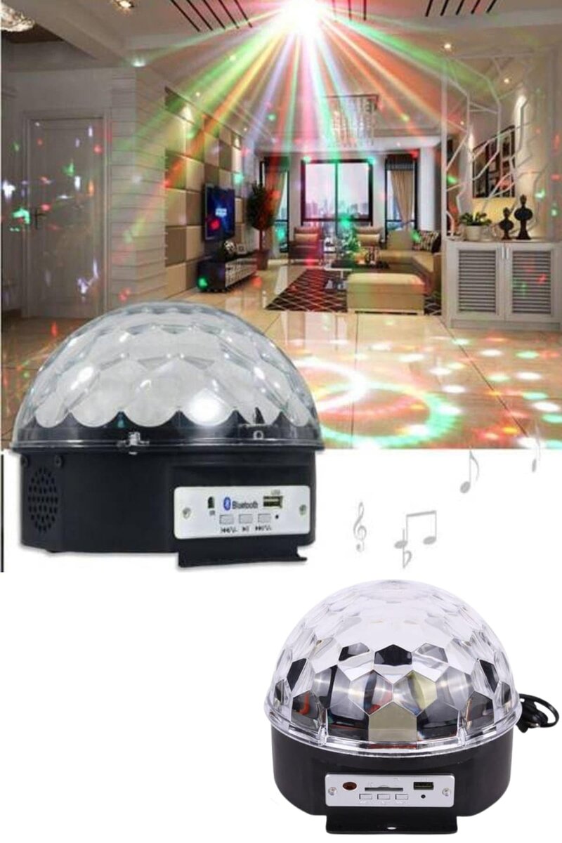 Küre Disko Topu Müzik Çalar Renkli Lazer Işıklı Bluetooth Disko Parti Işığı Kumandalı - Görsel 3