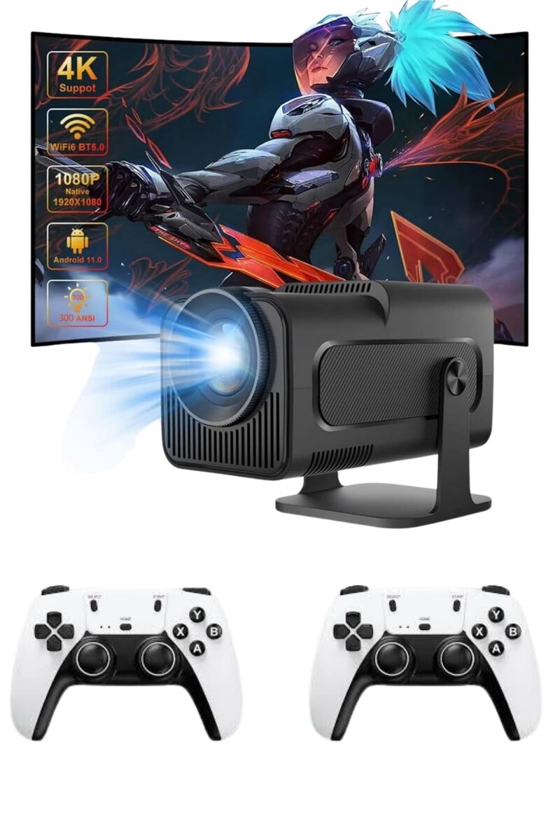 Çift Kollu Game Box Projeksiyon Cihazı Kumandalı Android Tv Dahili Hoparlör - Görsel 2