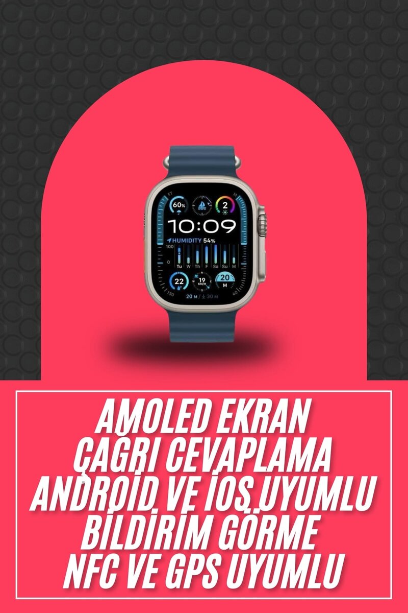 49mm Akıllı Saat Amoled Ekranlı Kadın Erkek Kol Saati Plastik Kordon - Görsel 2