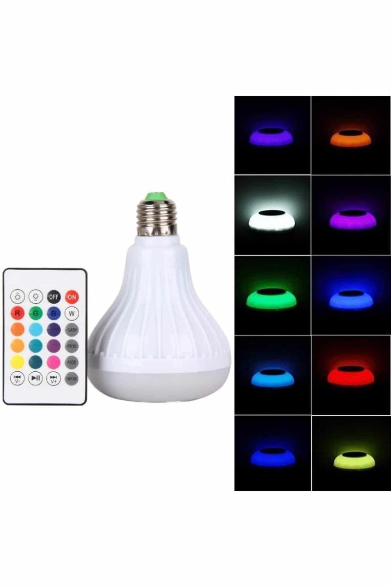 Kumandalı RGB Led Işık Bluetooth Hoparlör Ses Lambası Renkli Ampul - Görsel 2