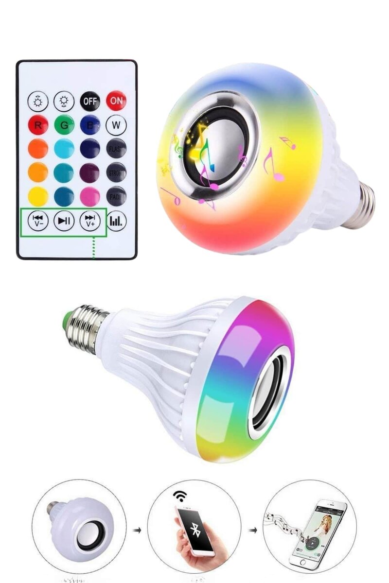 Kumandalı RGB Led Işık Bluetooth Hoparlör Ses Lambası Renkli Ampul - Görsel 4