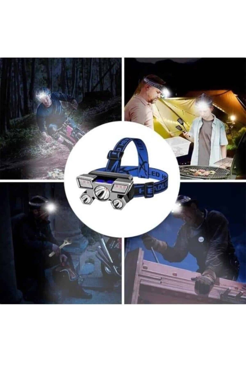 5 LED Far Şarj Edilebilir Güçlü Kafa Lambası Kamp Lambası 4 Modlu - Görsel 4