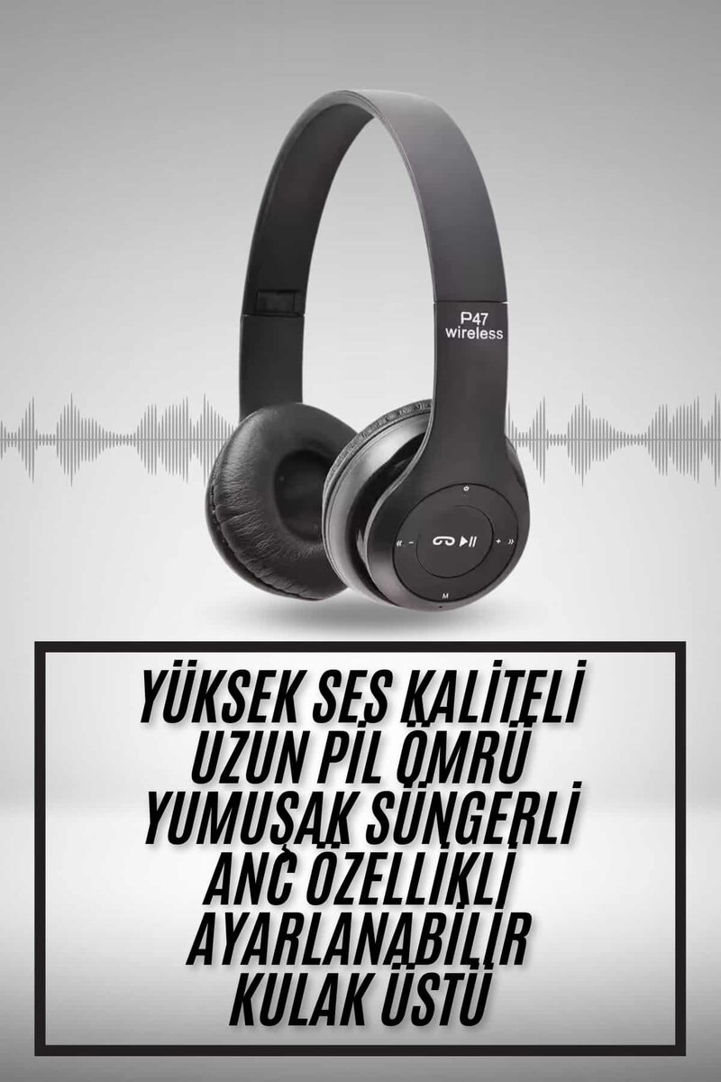 Kulak Üstü Bluetooth Kulaklık Yüksek Ses Kaliteli Ayarlanabilir - Görsel 2