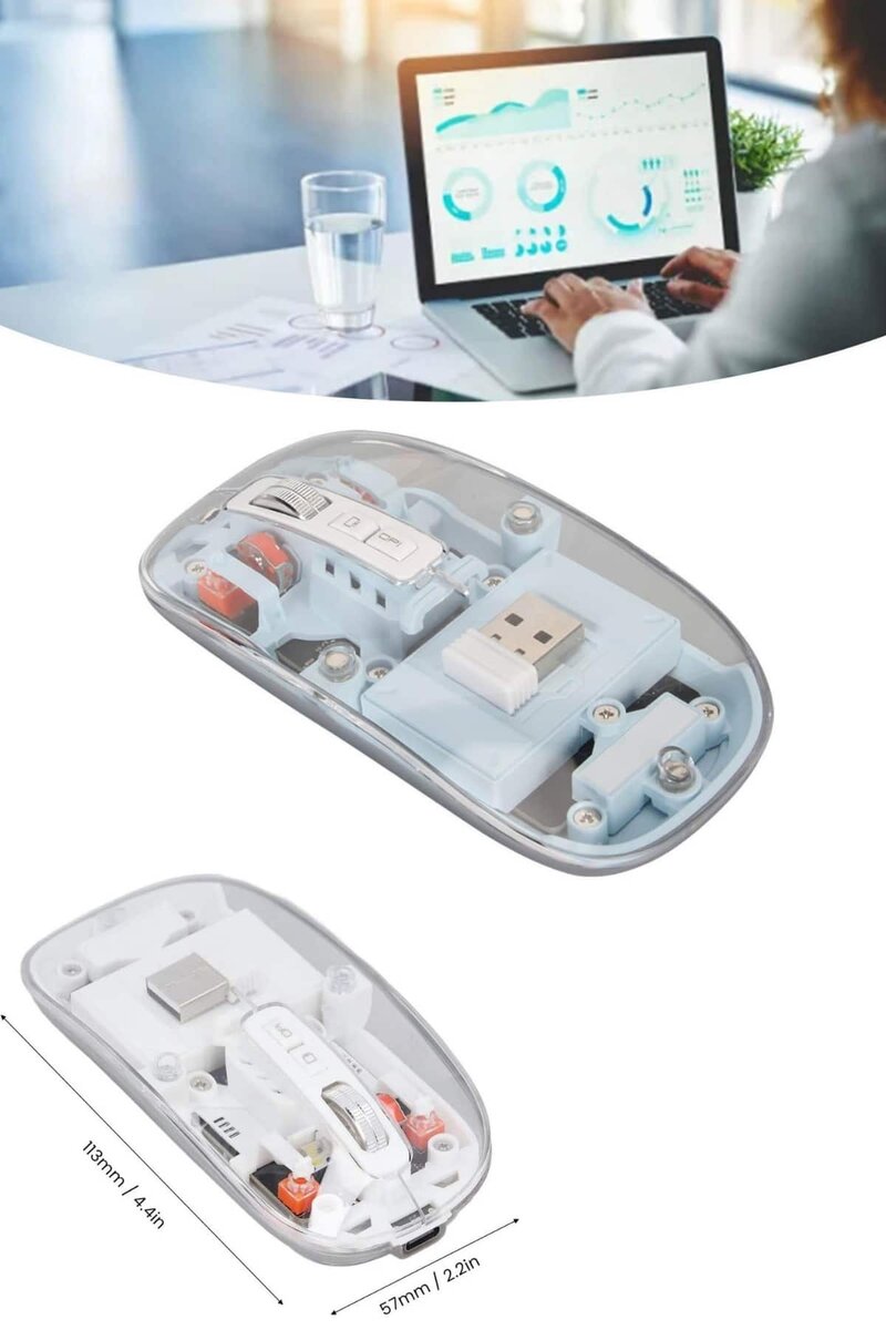 Kablosuz Mouse Fare Şarjlı Bluetooth Wireless Çift Modlu Sessiz - Görsel 5