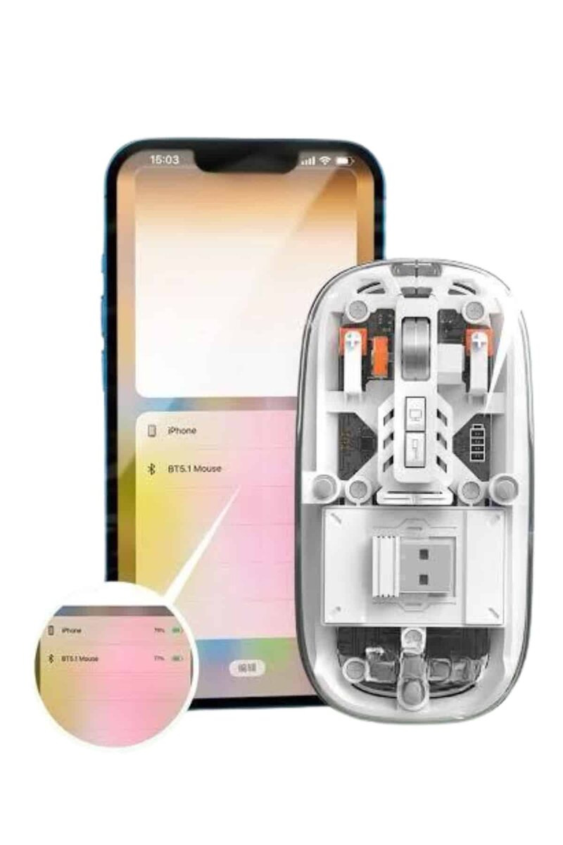 Mouse Fare Kablosuz Mouse Fare Şarjlı Bluetooth Sessiz 5 Tuşlu Şeffaf - Görsel 3
