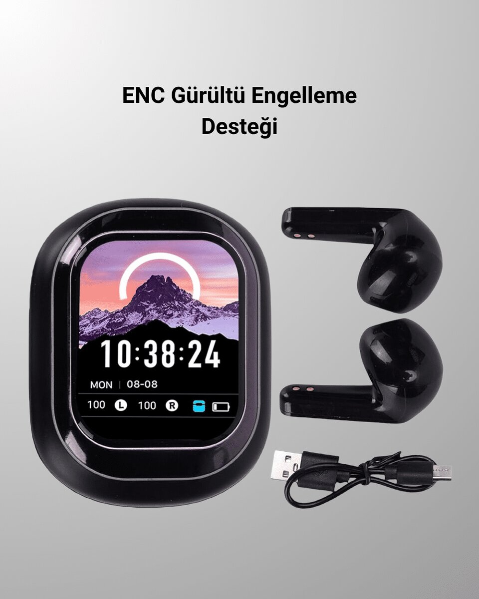 Akıllı Ekranlı Bluetooth 5.4 Kablosuz Kulaklık – Dokunmatik ve Şarj Kutulu - Görsel 5