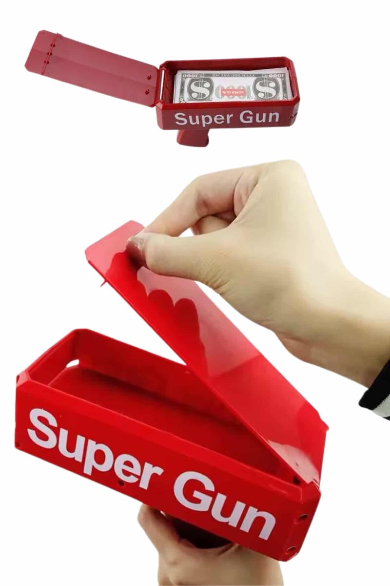 Kırmızı Parti Oyuncağı Para Saçma Fırlatma Tabancası Makinesi Super Money - Görsel 2