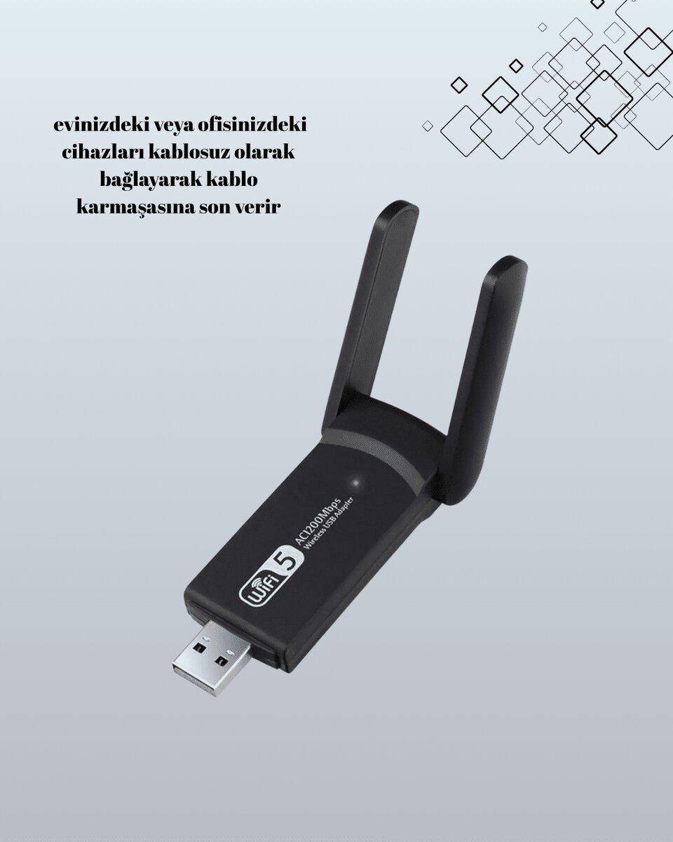 Yüksek Hızlı 1200 Mbps Çift Bant USB WiFi Adaptör – Güçlü Sinyal Geniş Uyumluluk - Görsel 3