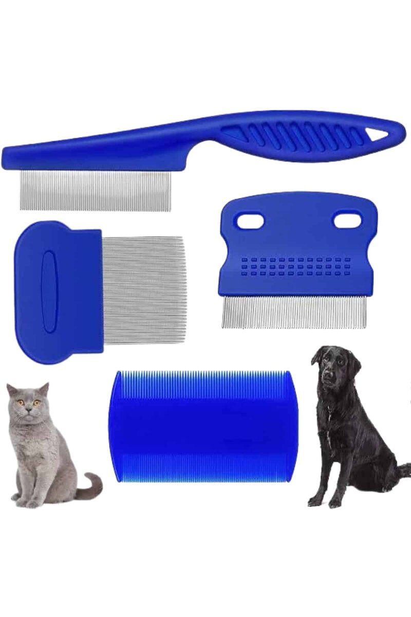 4'lü Bit Pire Tarağı Set Kedi Köpek Evcil Hayvan Tüy Toplayıcı Mavi - Görsel 4