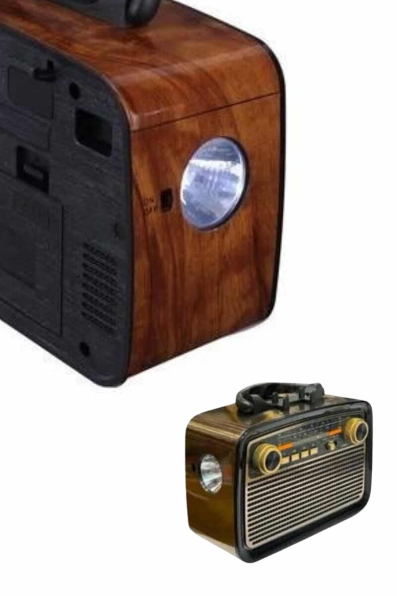 Nostaljik Görünümlü Ahşap Radyo TF SD USB Girişli Led Fener Işıklı - Görsel 4