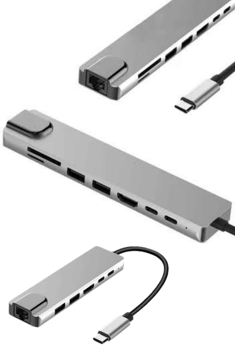 8 Portlu Macbook Çevirici Type C Hub SD TF USB Çoğaltıcı Ethernet - Görsel 3