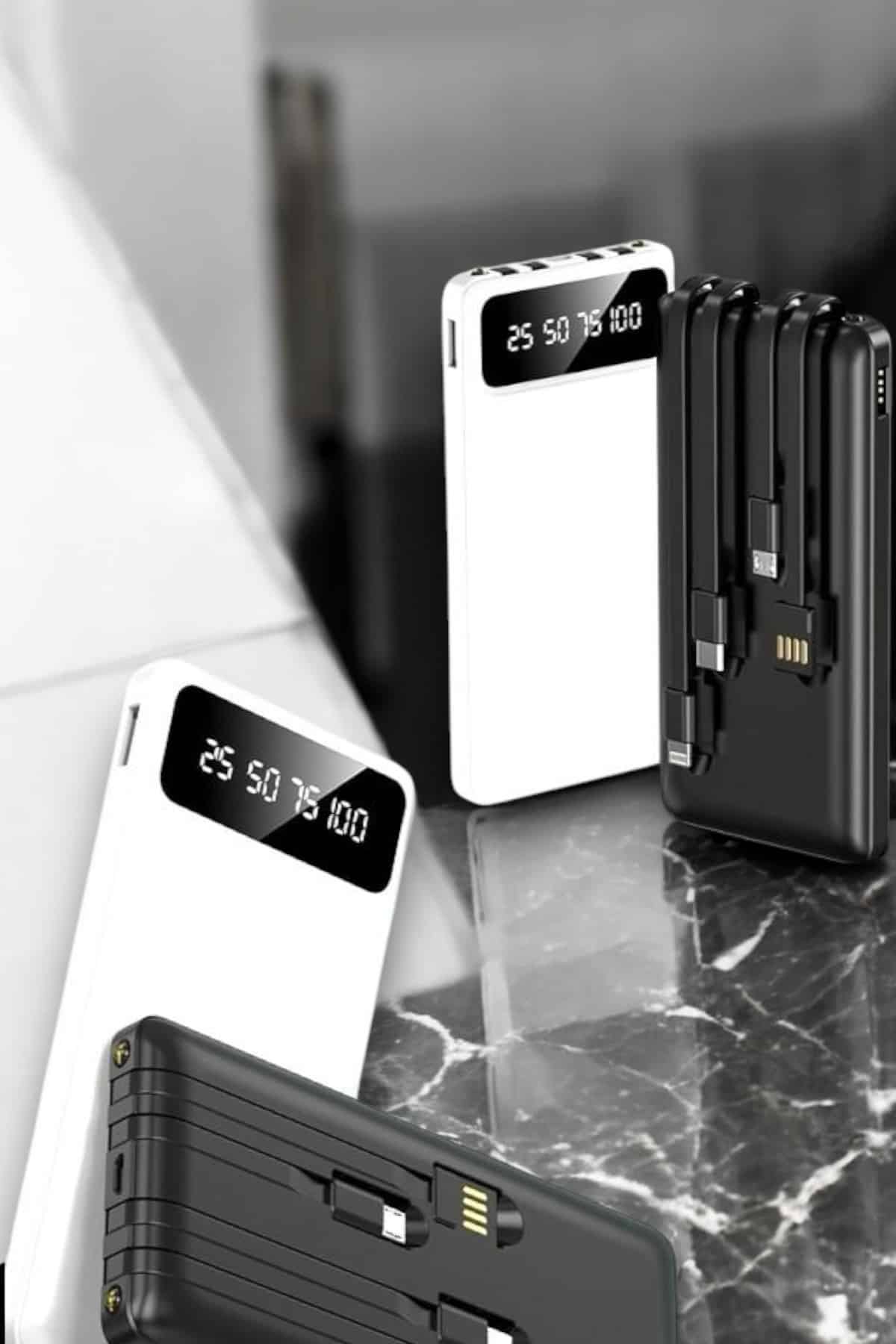 20.000 Mah Led Işıklı LCD Ekran USB Girişli Type-C Lightning Powerbank - Görsel 3