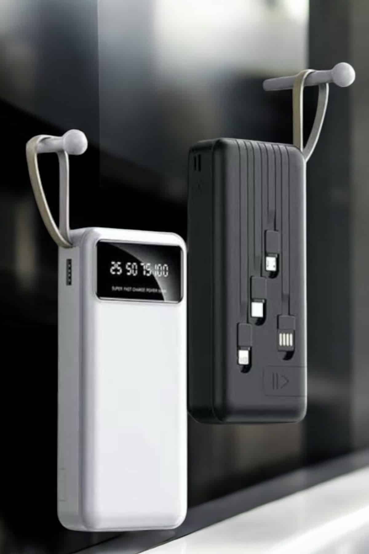 20.000 Mah Led Işıklı LCD Ekran USB Girişli Type-C Lightning Powerbank - Görsel 4