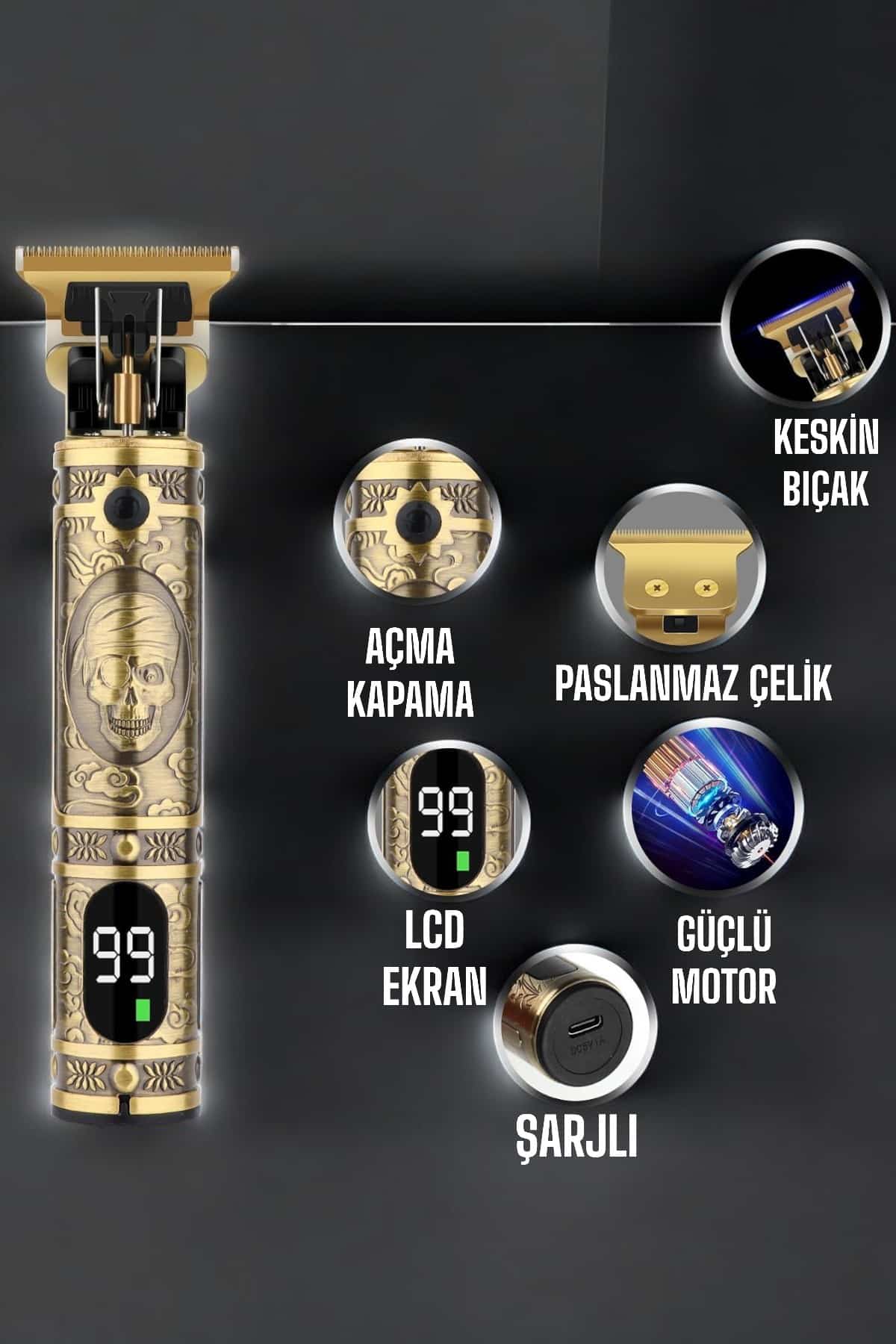 Tıraş Makinesi Çizik Tıraş Paslanmaz Çelik Uzun Ömürlü Şarjlı - Görsel 4