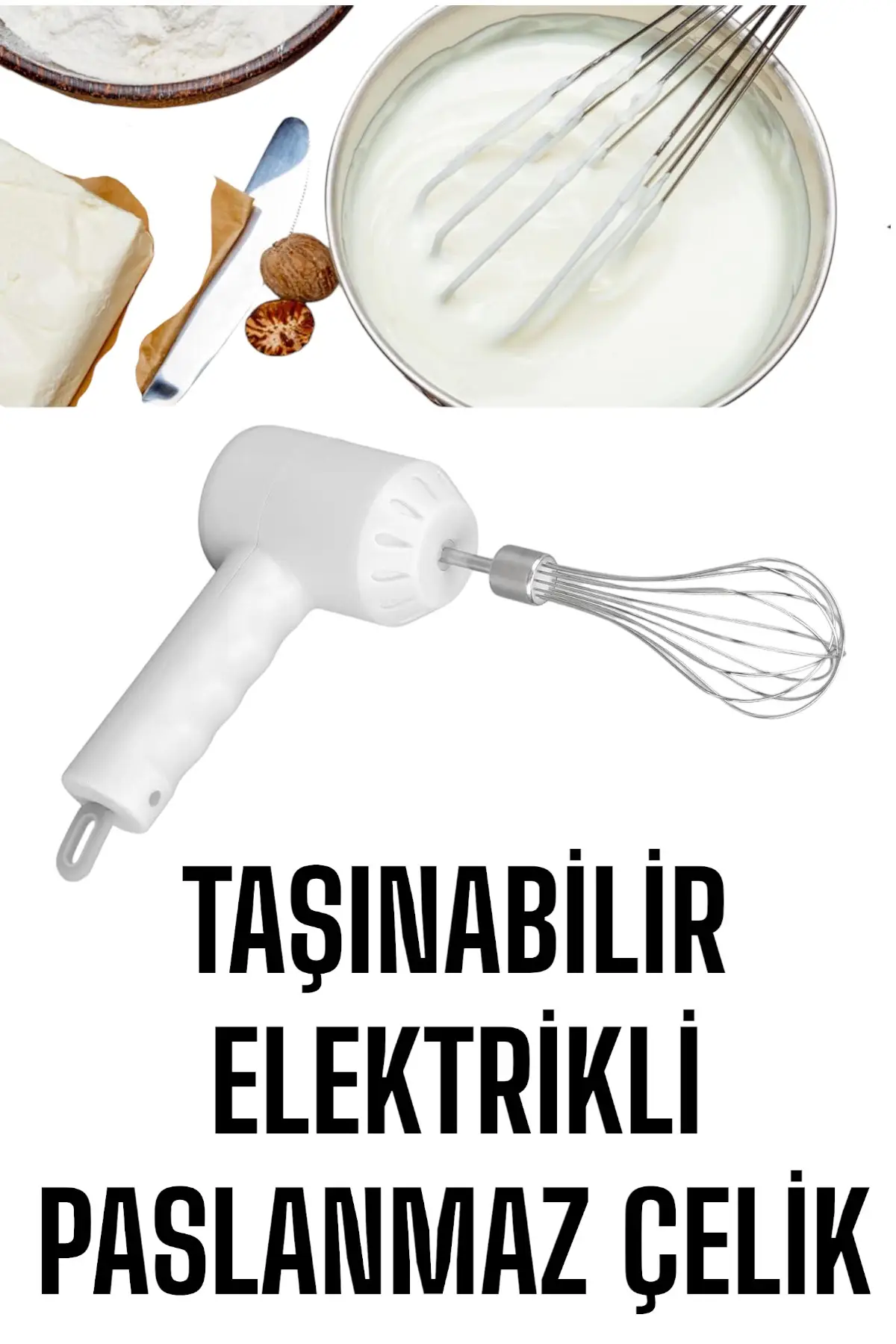 Mikser Çırpıcı Şarjlı Mini Taşınabilir Beyaz Tel Çırpıcı Paslanmaz Çelik - Görsel 2