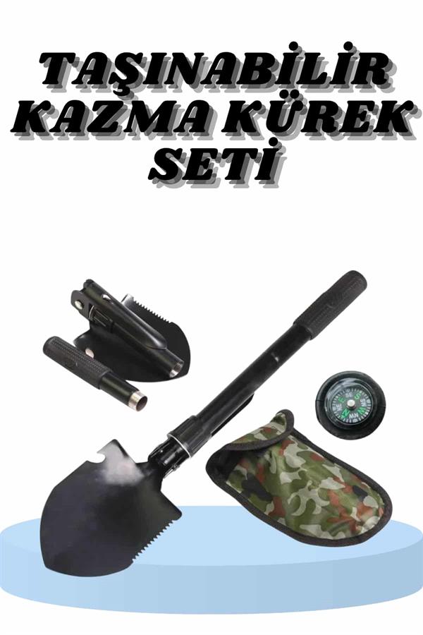 Çelik Katlanır Fonksiyonel Kamp Kazma Kürek Ve Kesme Aleti Seti Küçük Kazma Kürek Seti - Görsel 2