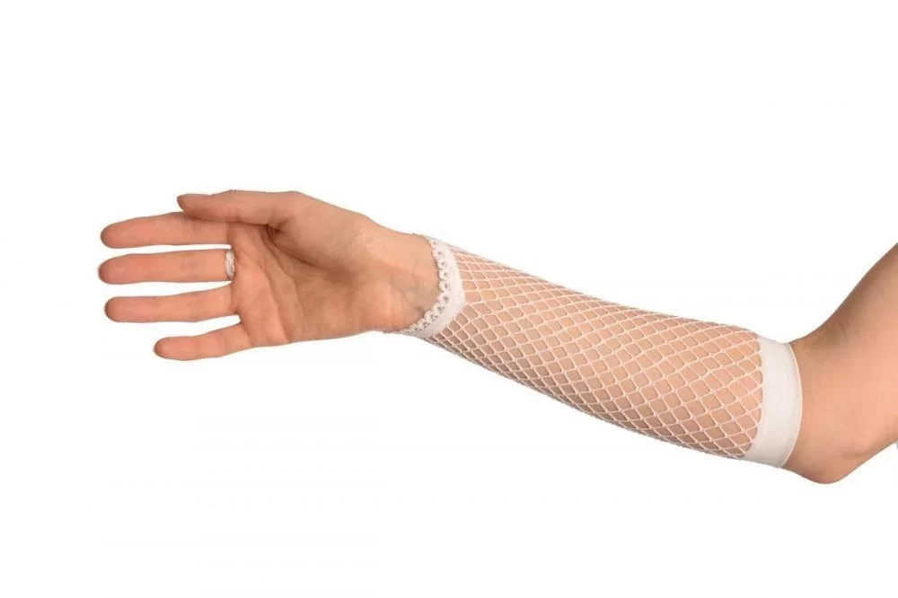 Örgü Beyaz Parmak Arası File Eldiven 26 cm - Görsel 2