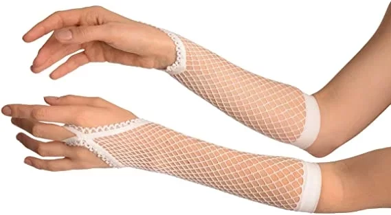 Örgü Beyaz Parmak Arası File Eldiven 26 cm - Görsel 3