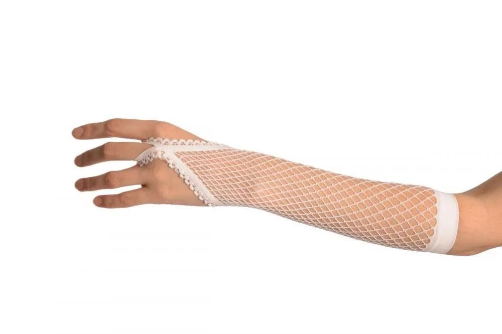 Örgü Beyaz Parmak Arası File Eldiven 26 cm - Görsel 4